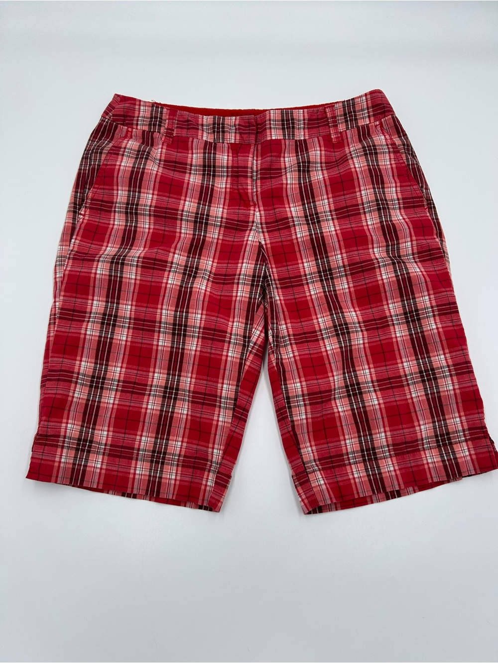 New York & Company Red Plaid Flat Front Men's Chino Shorts 6